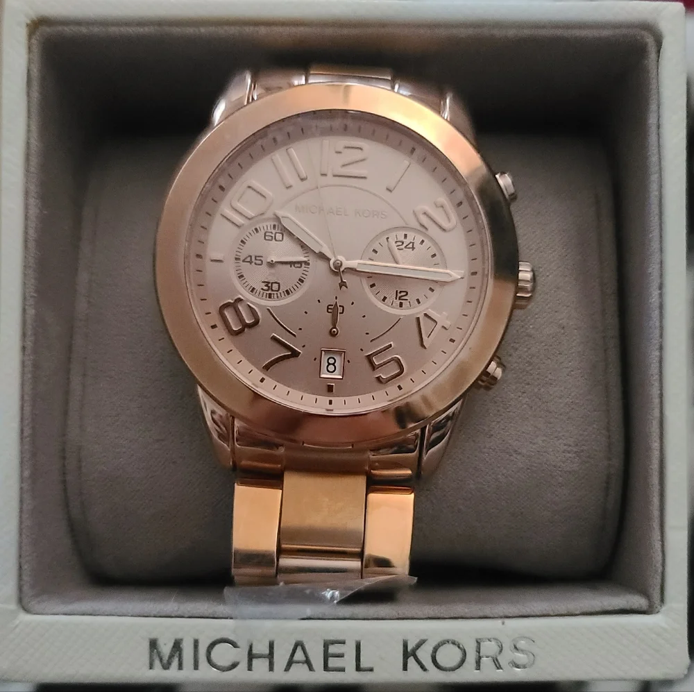 Michael Kors Mercer Rose Gold Tone Steel Salmon Dial Quartz Ladies Watch… - Picture 4 of 5